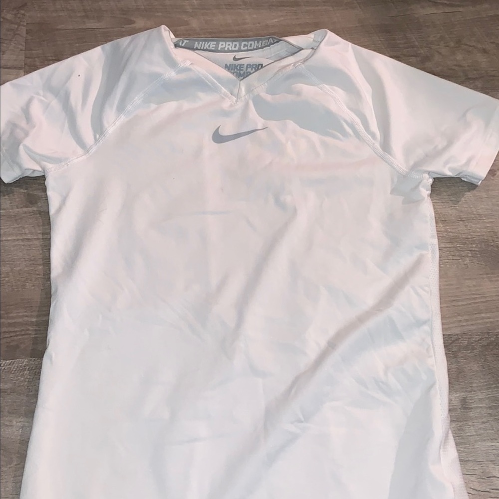 White nike pro combat short sleeve shirt